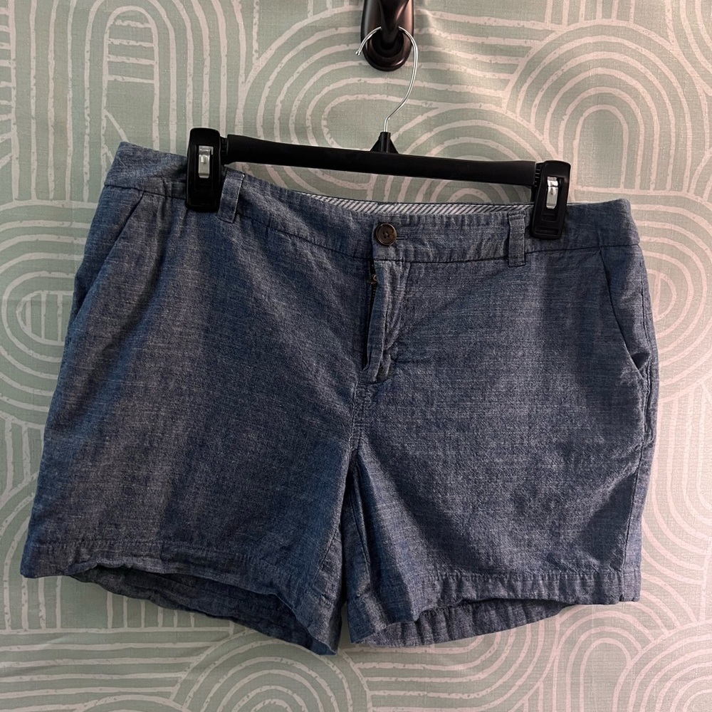 Merona Chambray Cotton Shorts Size 8 Blue Mid Rise Casual